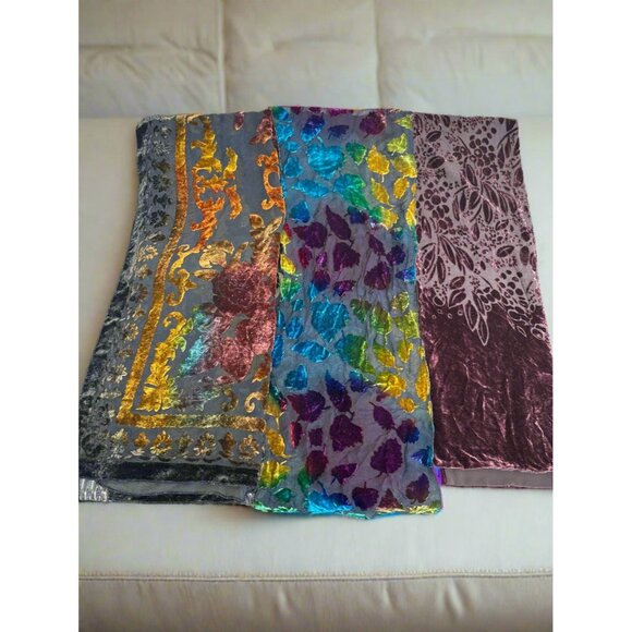 Set of 3 Vintage-Inspired Velvet Burnout Scarves - Picture 1 of 6